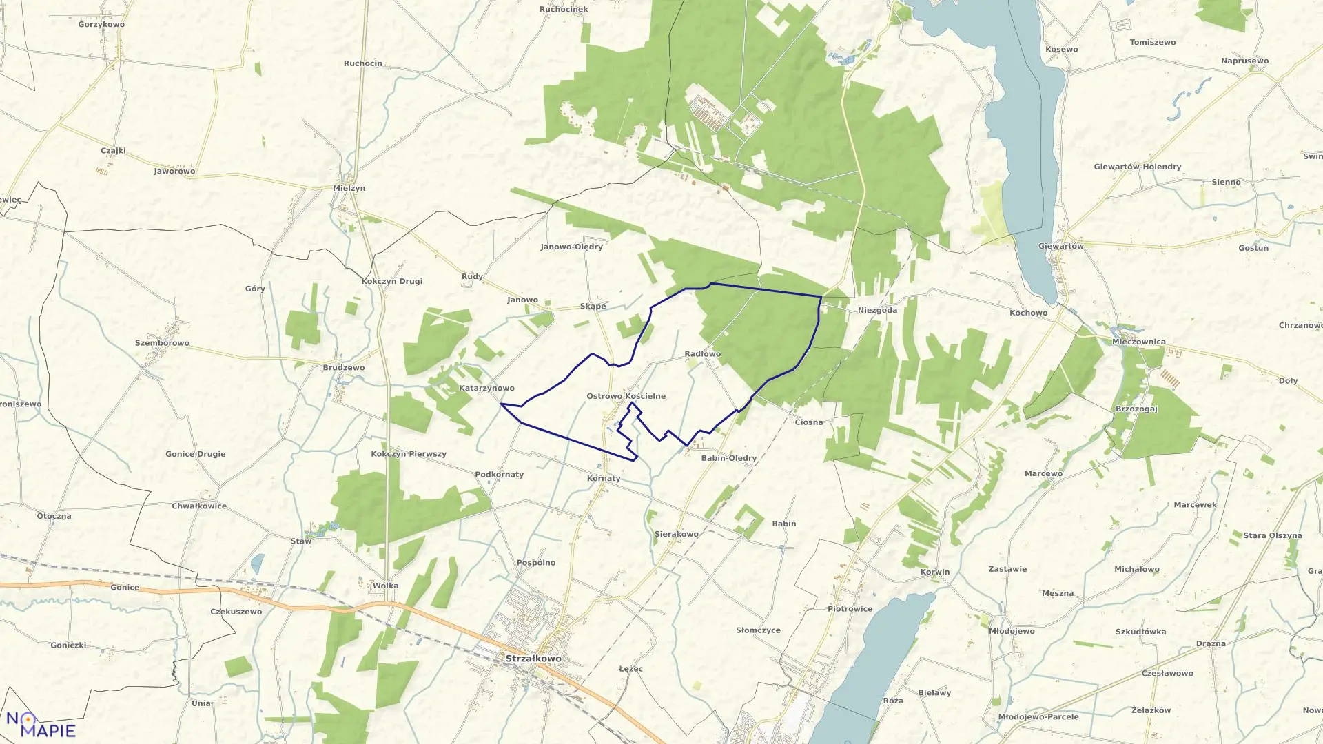 Mapa obrębu OSTROWO KOŚCIELNE w gminie Strzałkowo